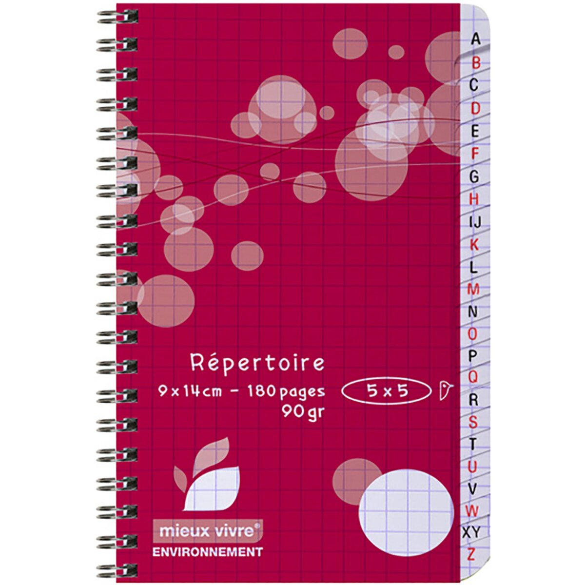 Carnet répertoire petits carreaux 9x14cm spirale rouge