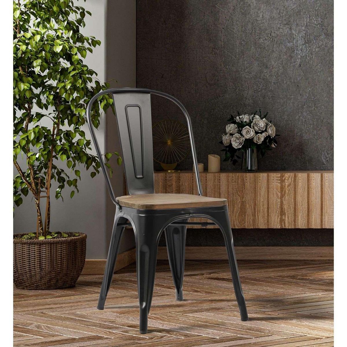 DIVERS Lot de 4 chaises vintage Liv H84 cm - Noir