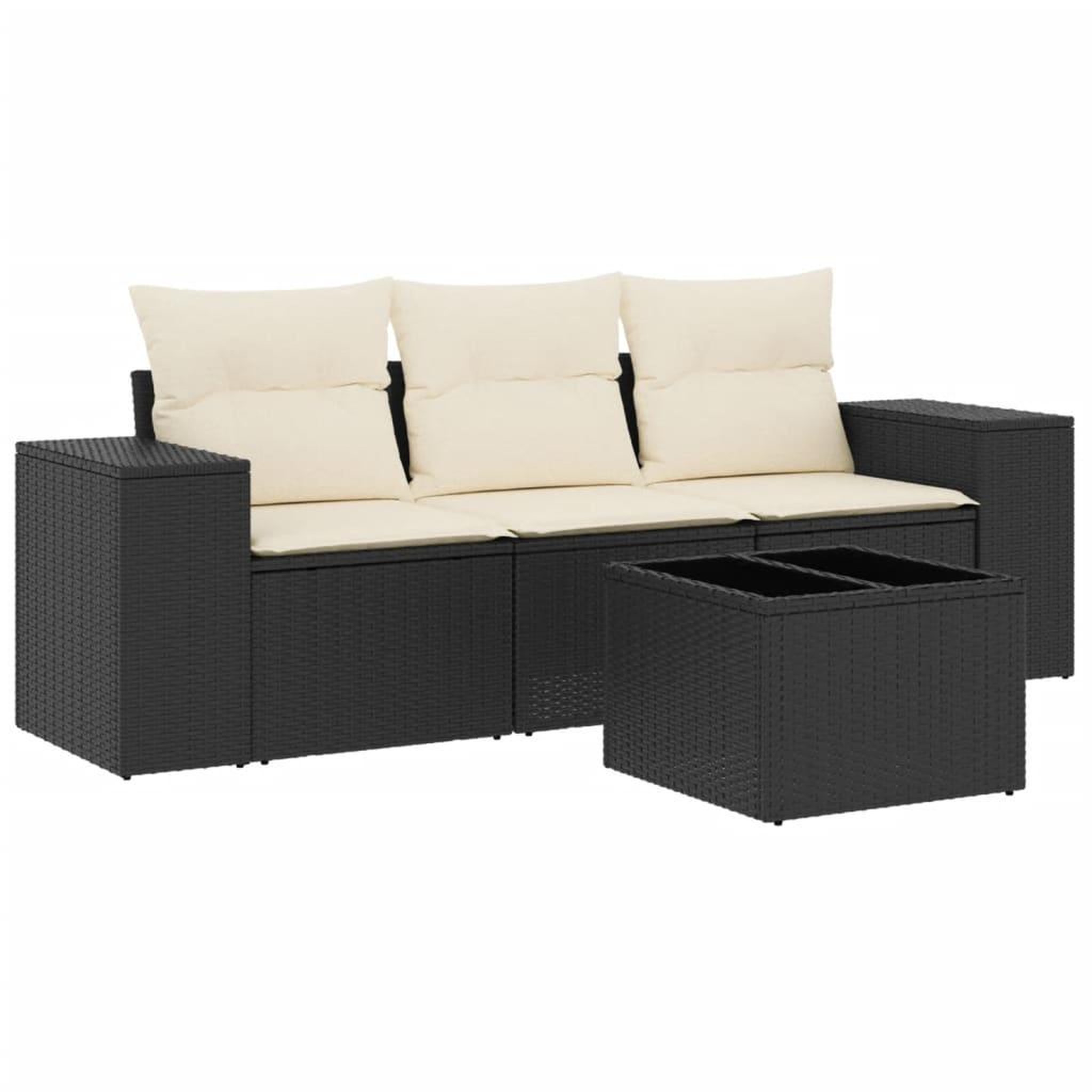 Voir la diapositive 2 : VIDAXL Salon de jardin 4 pcs avec coussins noir resine tressee