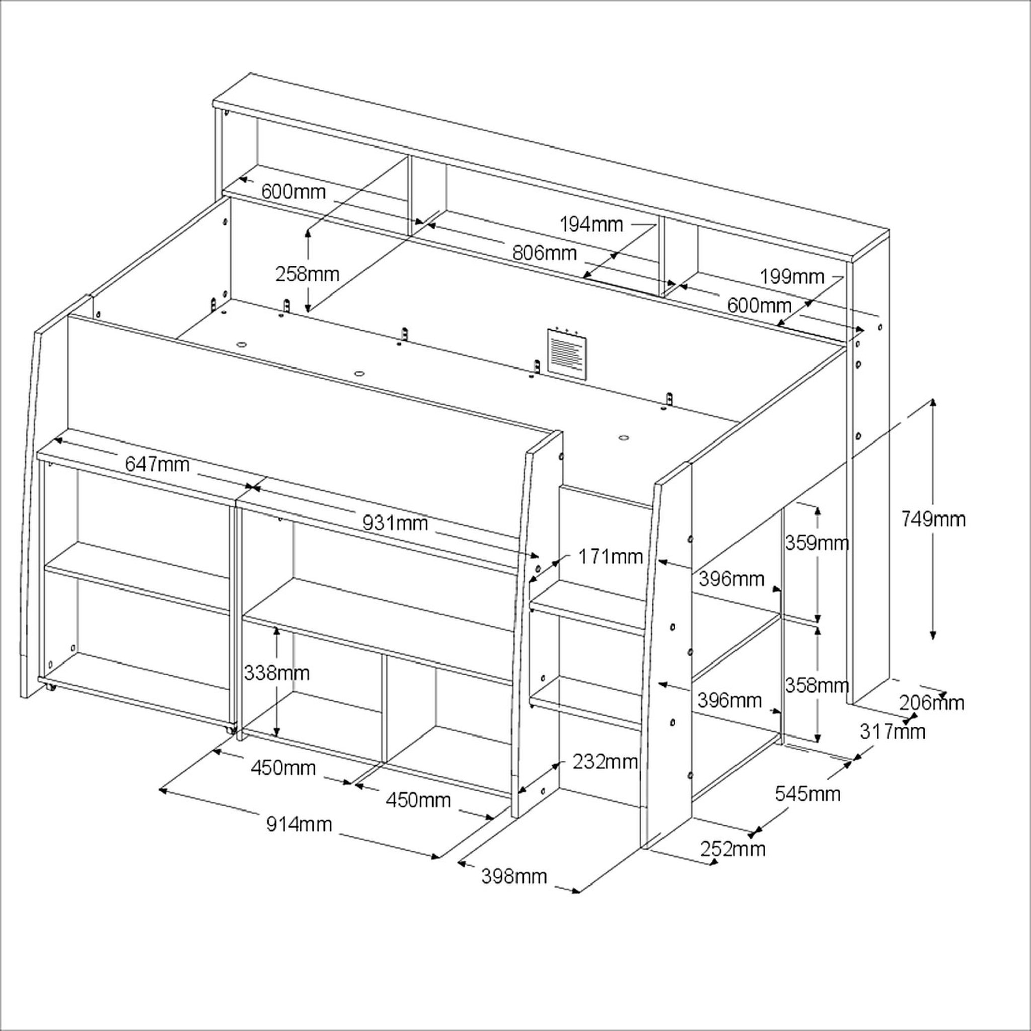 Voir la diapositive 5 : Lit combiné mi hauteur sommier inclus 90x200cm GREG