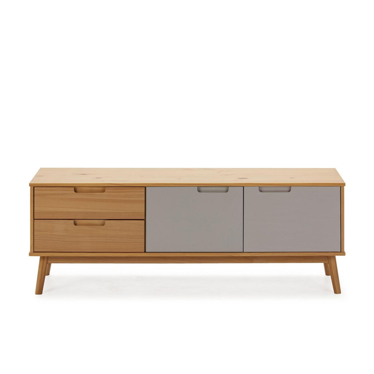 VS VENTA-STOCK Meuble TV Bruce 2 Tiroirs et 2 Portes, Bois Massif, 140 cm (Largeur) 51 cm (Hauteur)