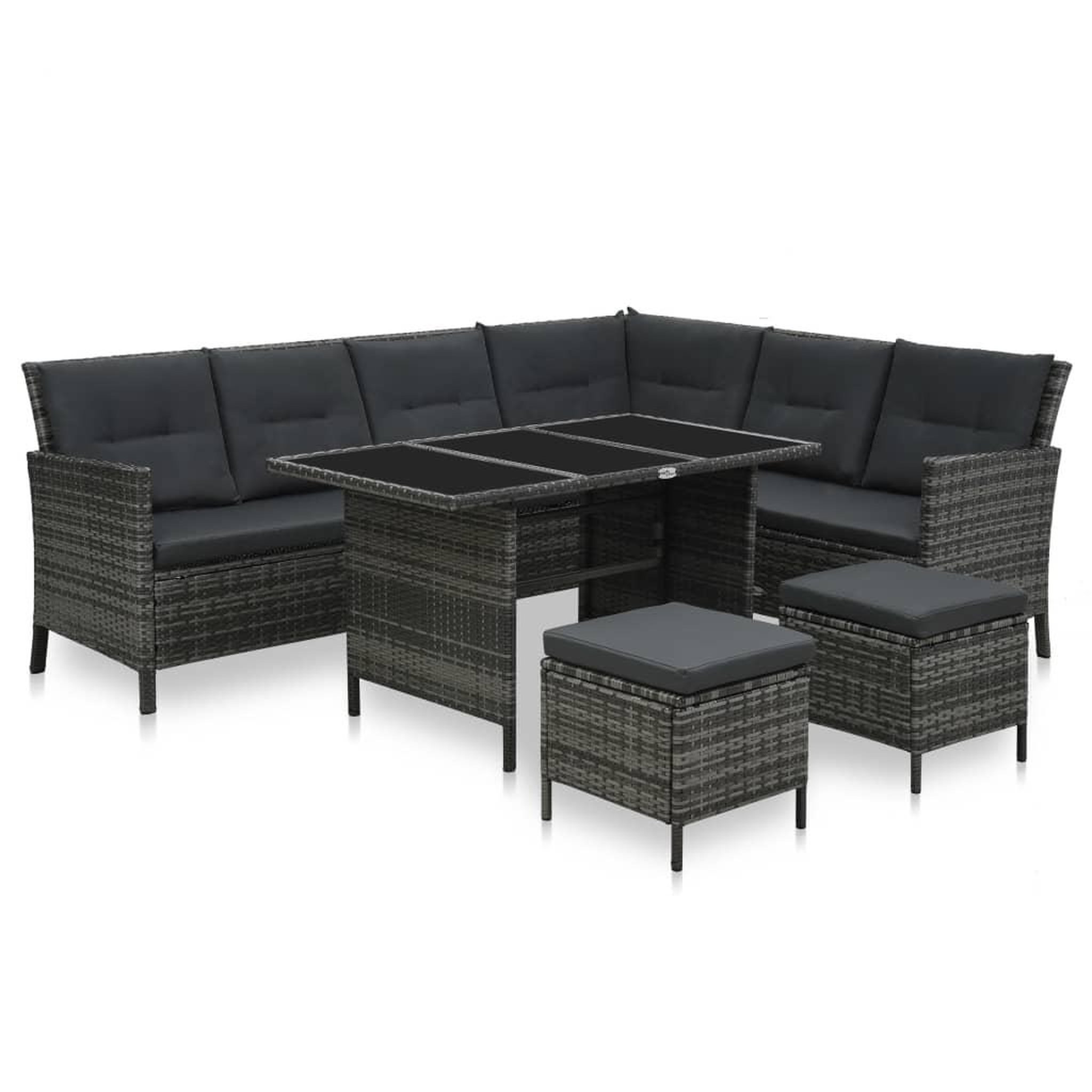 Voir la diapositive 1 : VIDAXL Salon de jardin 4 pcs avec coussins resine tressee gris