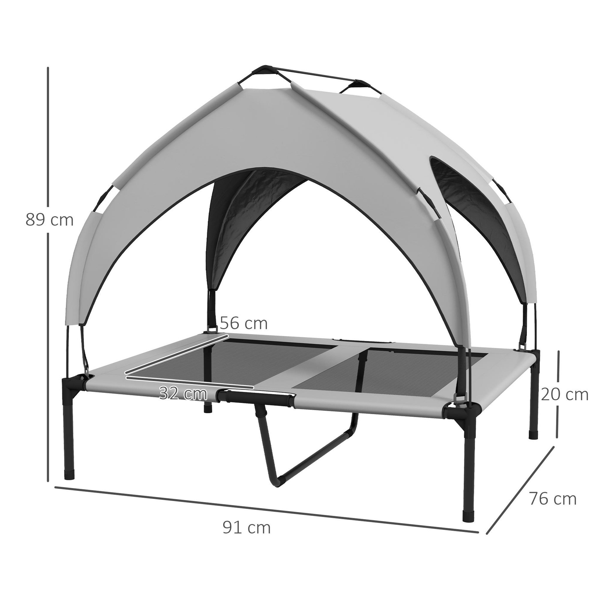Voir la diapositive 3 : PAWHUT Lit chien surélevé - lit chien sur pieds - velum textilène micro-perforé sac transport gris