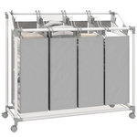 HOMCOM Panier à linge sur roulettes 4 sacs amovible métal tissu Oxford gris