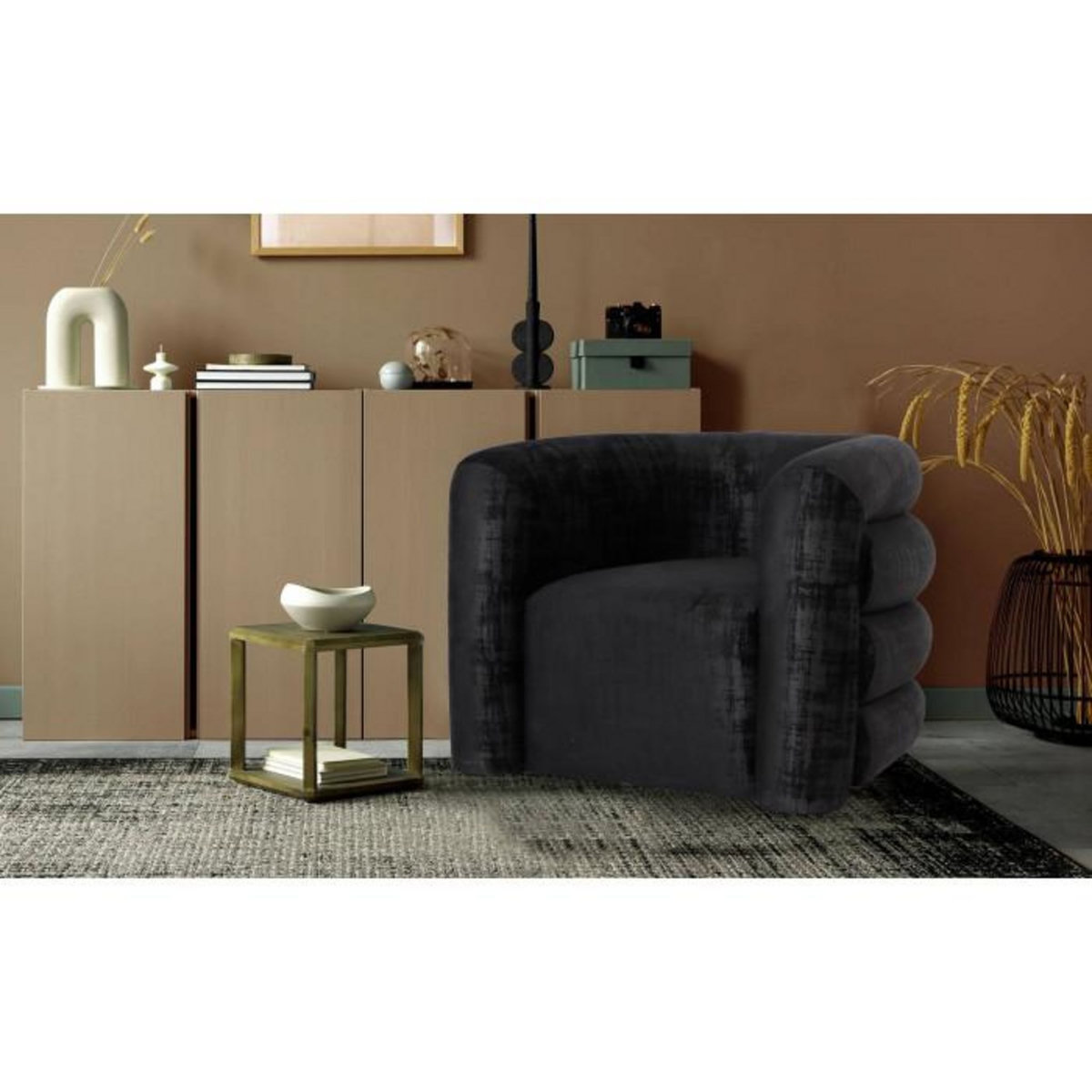 Paris Prix Fauteuil Design Bouclette  Elisa  95cm Noir