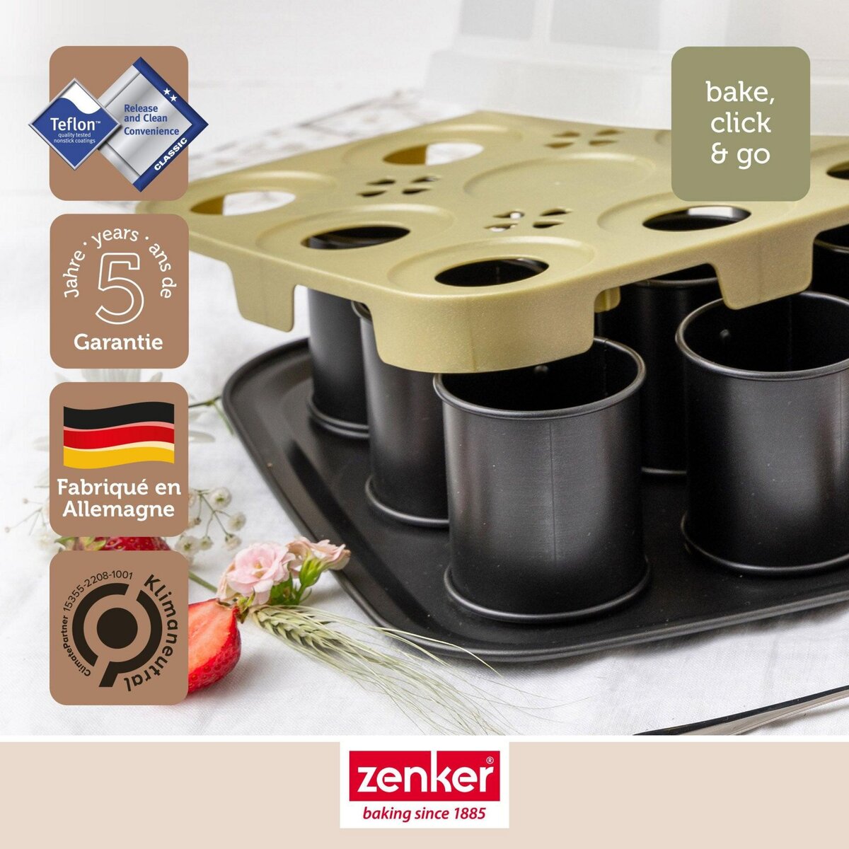 ZENKER Ensemble de 2 Moules à gâteaux individuels 9 empreintes avec couvercle 29 x 29 cm Zenker Bake Click and Go
