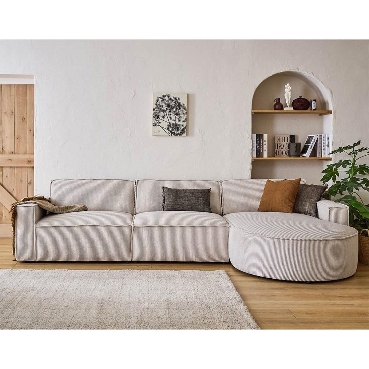 LISA DESIGN Spiaggia - canapé d'angle droit - 5 places - en velours côtelé