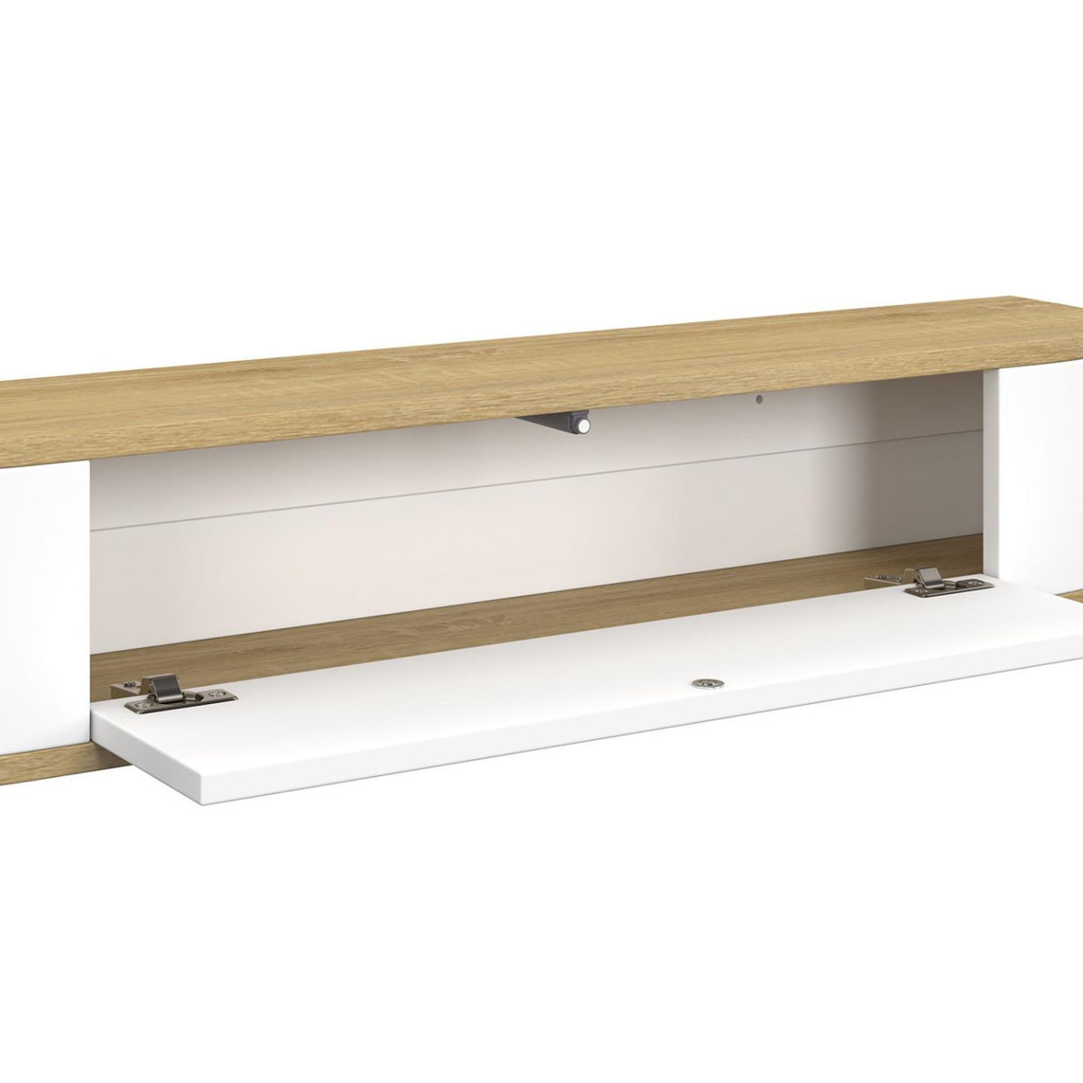 ID MARKET Etagère murale console d'entrée LEORA 1 porte blanc et effet bois