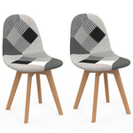ID MARKET Lot de 2 chaises scandinaves SARA motifs patchworks noirs, gris et blancs