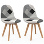 Voir la diapositive 1 : ID MARKET Lot de 2 chaises scandinaves SARA motifs patchworks noirs, gris et blancs