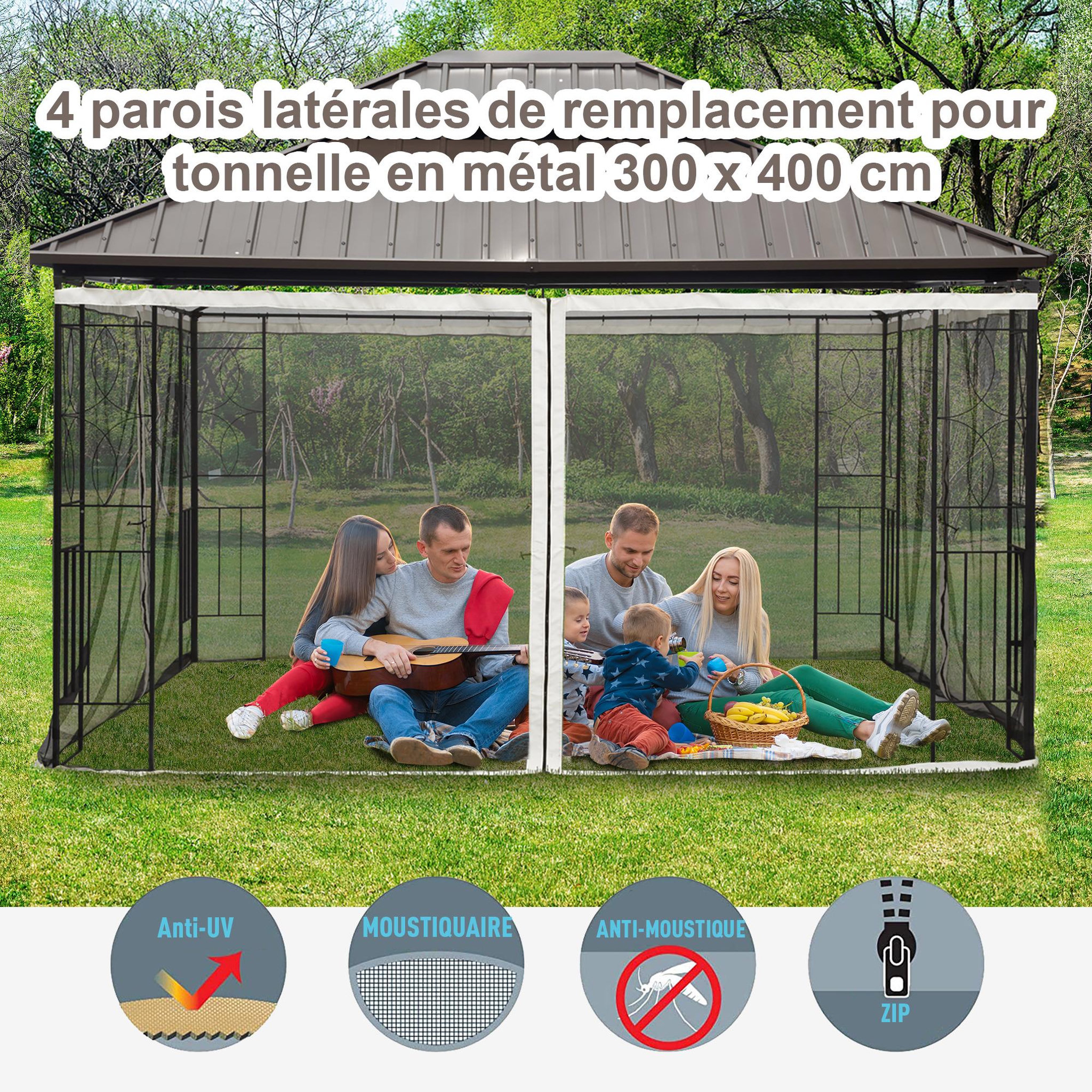 Voir la diapositive 4 : OUTSUNNY Moustiquaires pour tonnelle barnum pavillon de jardin 3 x 4 m - lot de 4 moustiquaires zippées + crochets d'attaches - polyester nylon