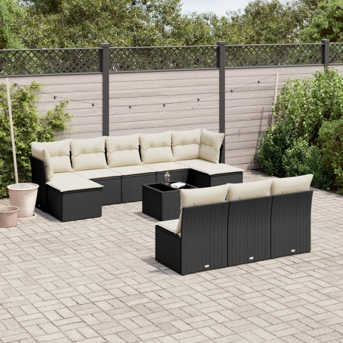VIDAXL Salon de jardin 11 pcs avec coussins noir resine tressee