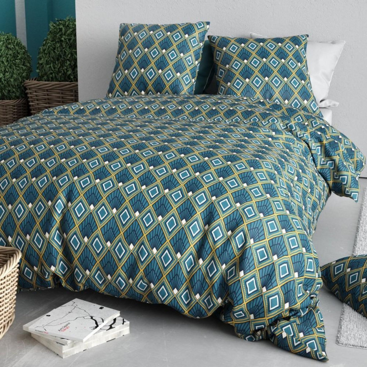 ATELIER DU COTON Housse de couette 260x240 TRISKA + 2 taies coton 57 fils