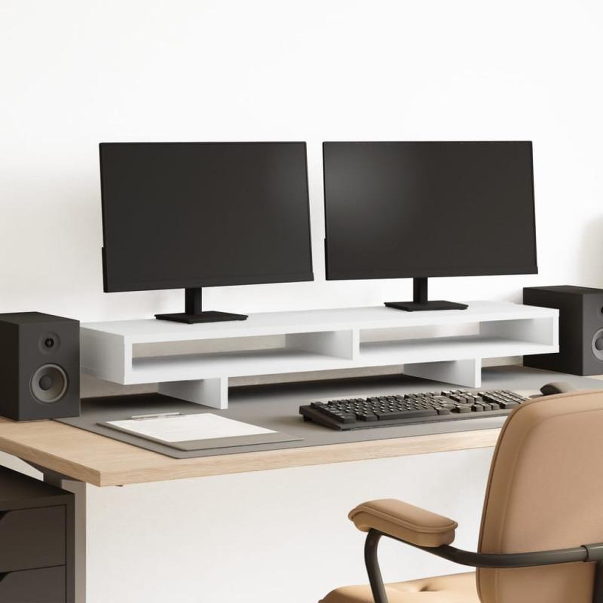 Voir la diapositive 1 : VIDAXL Support de moniteur blanc 100x27x15 cm bois d ingénierie