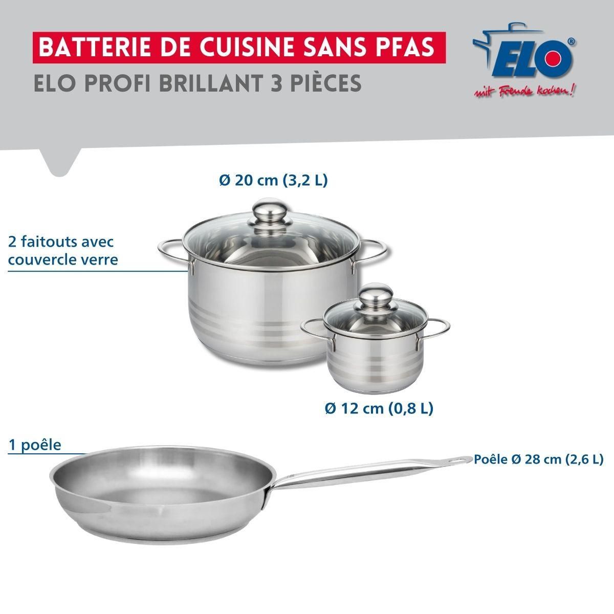 ELO Ensemble de 1 Poêle de cuisson 28 cm et 2 faitouts 12 et 20 cm Elo Profi Brillant