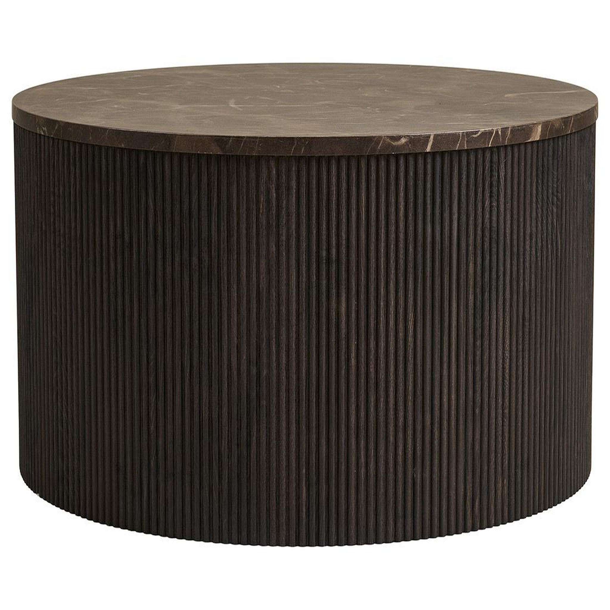 BEST MOBILIER Finn - table basse plateau effet marbre et pieds en tasseaux de bois en fsc  100% - 80 cm. Coloris disponibles : Marron