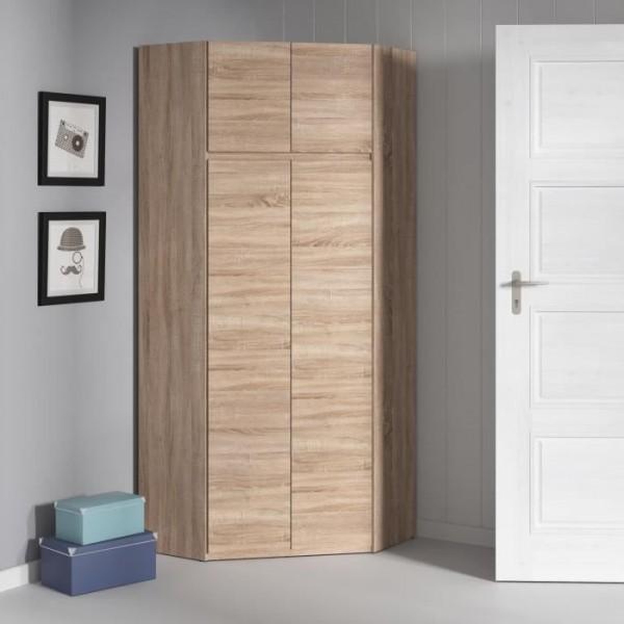 Voir la diapositive 3 : MARKET24 ACADEMICA Armoire d'angle - Décor chene sonoma - Contemporain - Chambre - L 80,5 cm