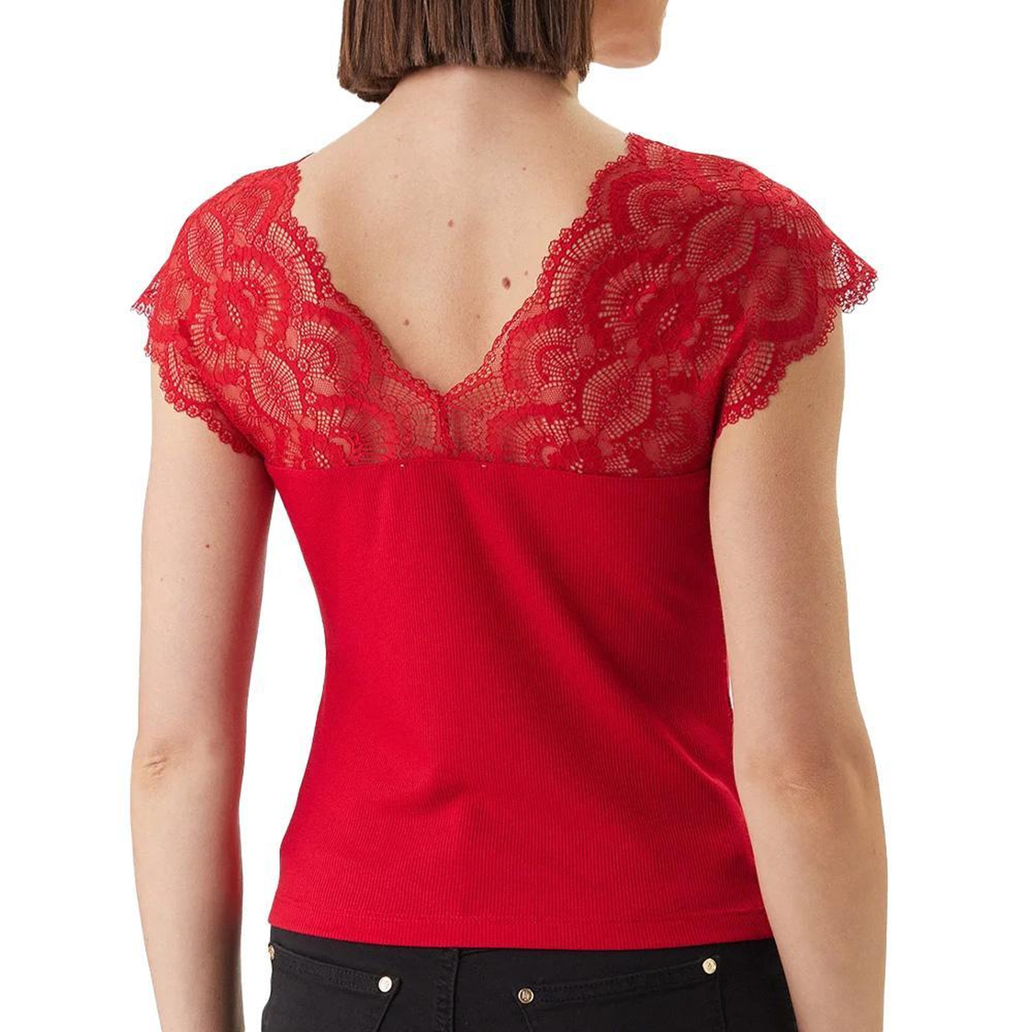 Voir la diapositive 2 : MORGAN T-Shirt Rouge Femme Morgan Dentelle