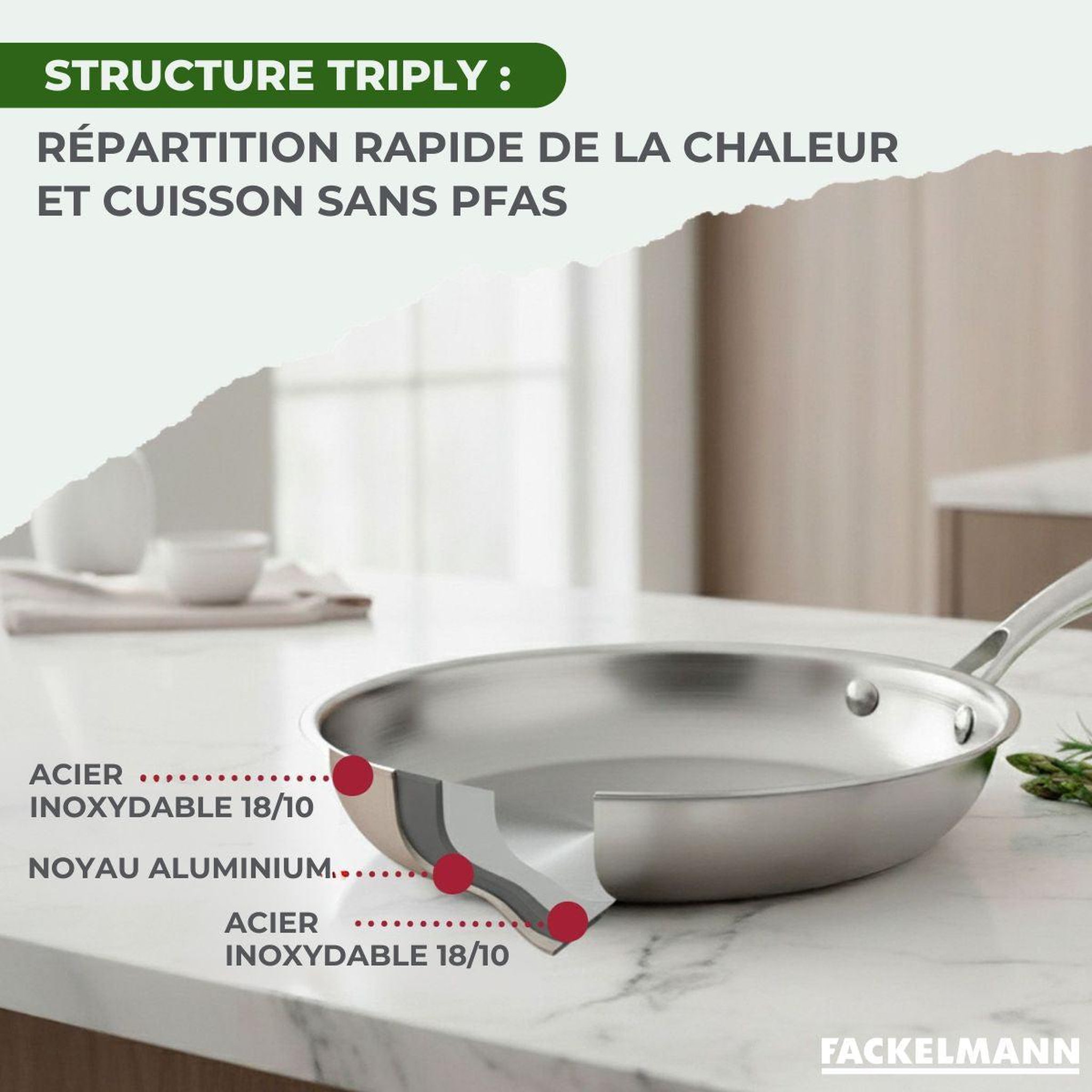 Voir la diapositive 5 : Fackelmann Set de 2 poêles de cuisson 20/28 cm en inox sans pfas fackelmann vita3