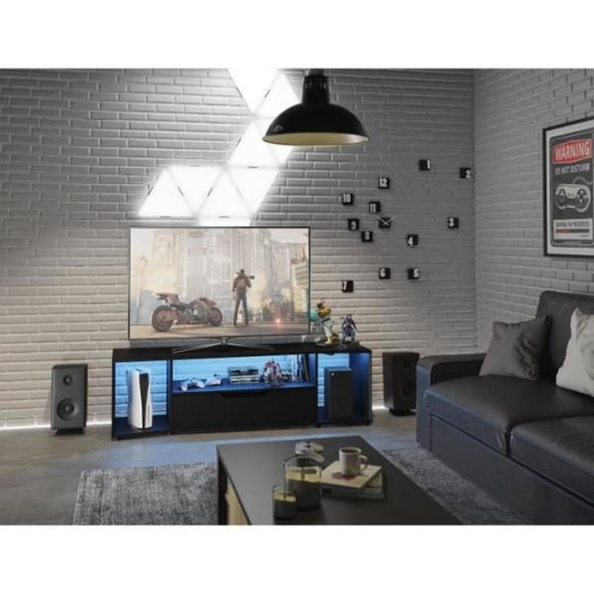 Voir la diapositive 2 : DIAGONE Meuble tv gamer - hack - noir - 163 x 45 x 48 cm - diagone
