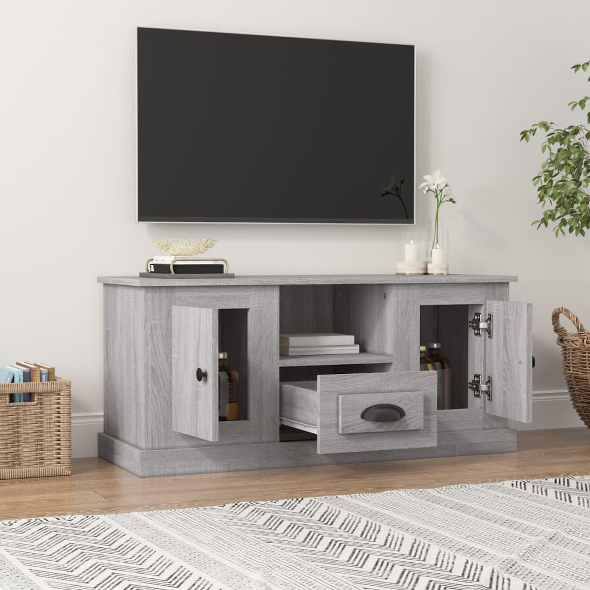 Voir la diapositive 3 : VIDAXL Meuble TV sonoma gris 100x35,5x45 cm bois d'ingenierie