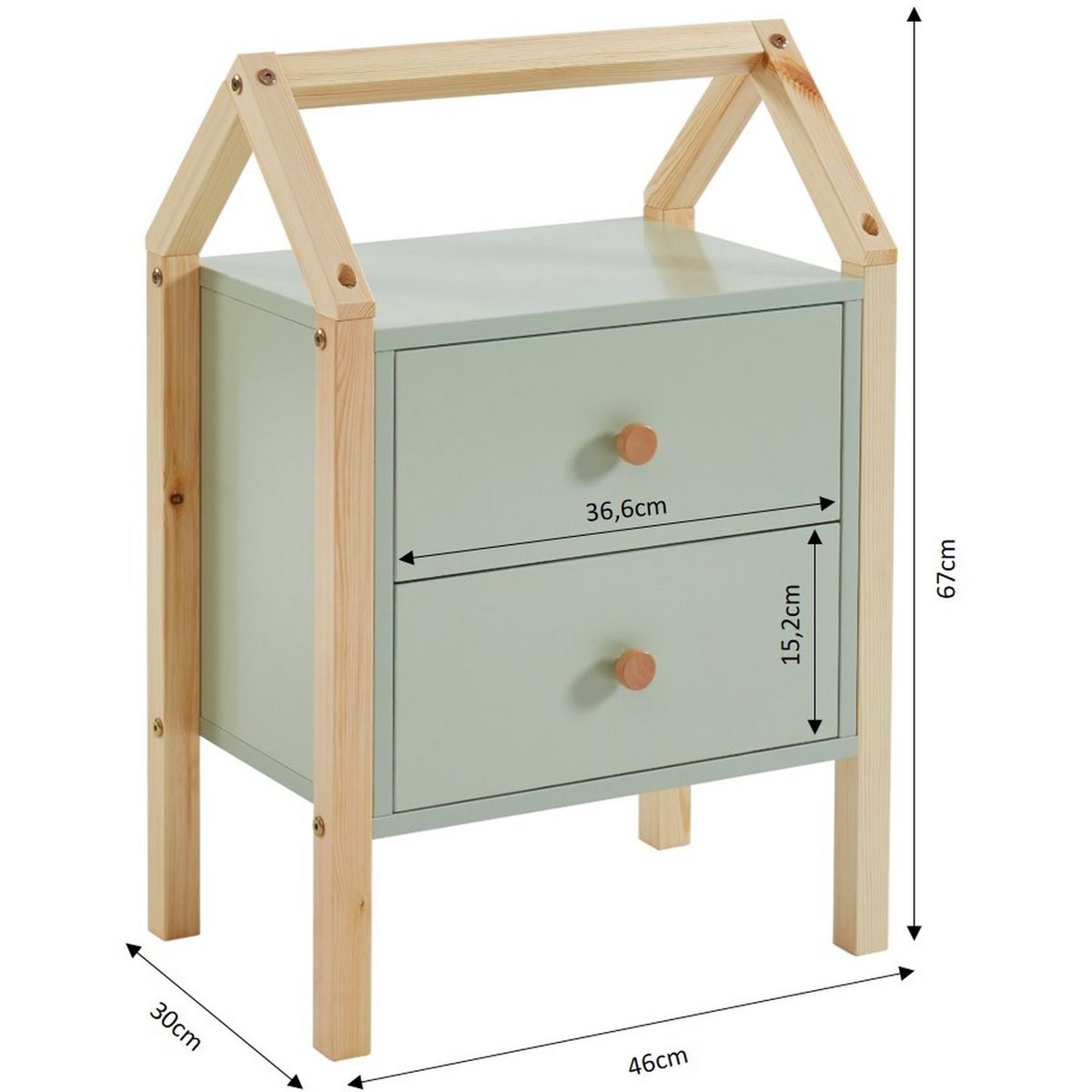 Table de chevet enfant  2 tiroirs L46cm CLEM