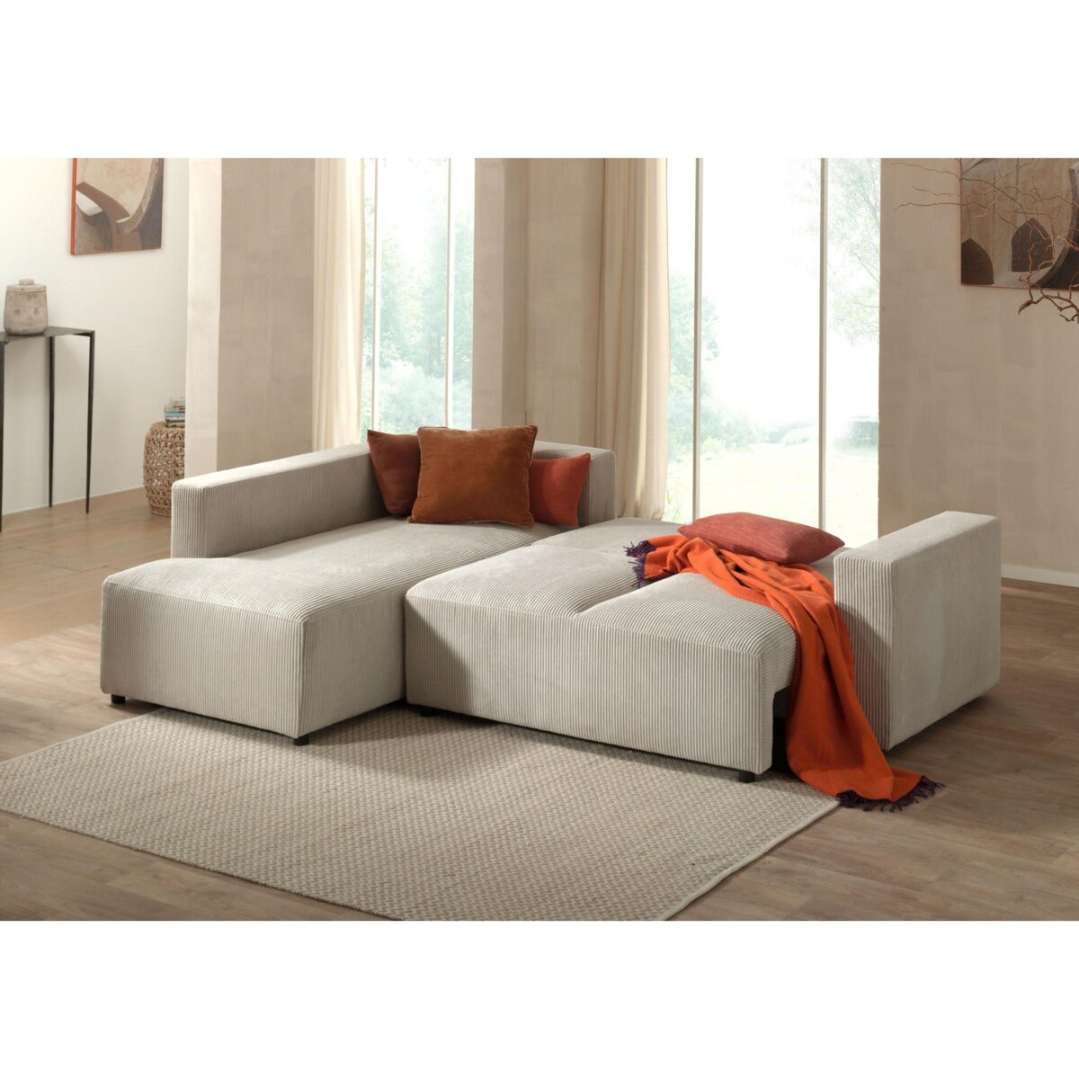 LISA DESIGN Livy - canapé d'angle convertible - avec coffre - en velours côtelé - 5 places - gauche