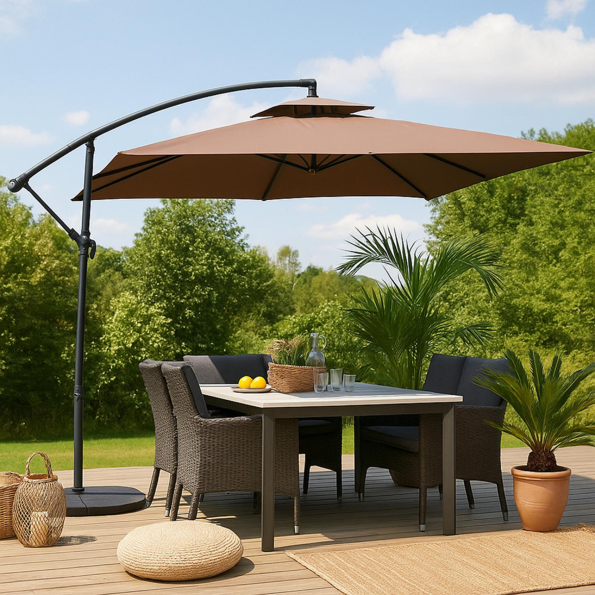 Voir la diapositive 3 : CONCEPT USINE Parasol marron déporté rond 295 x 295 m capri