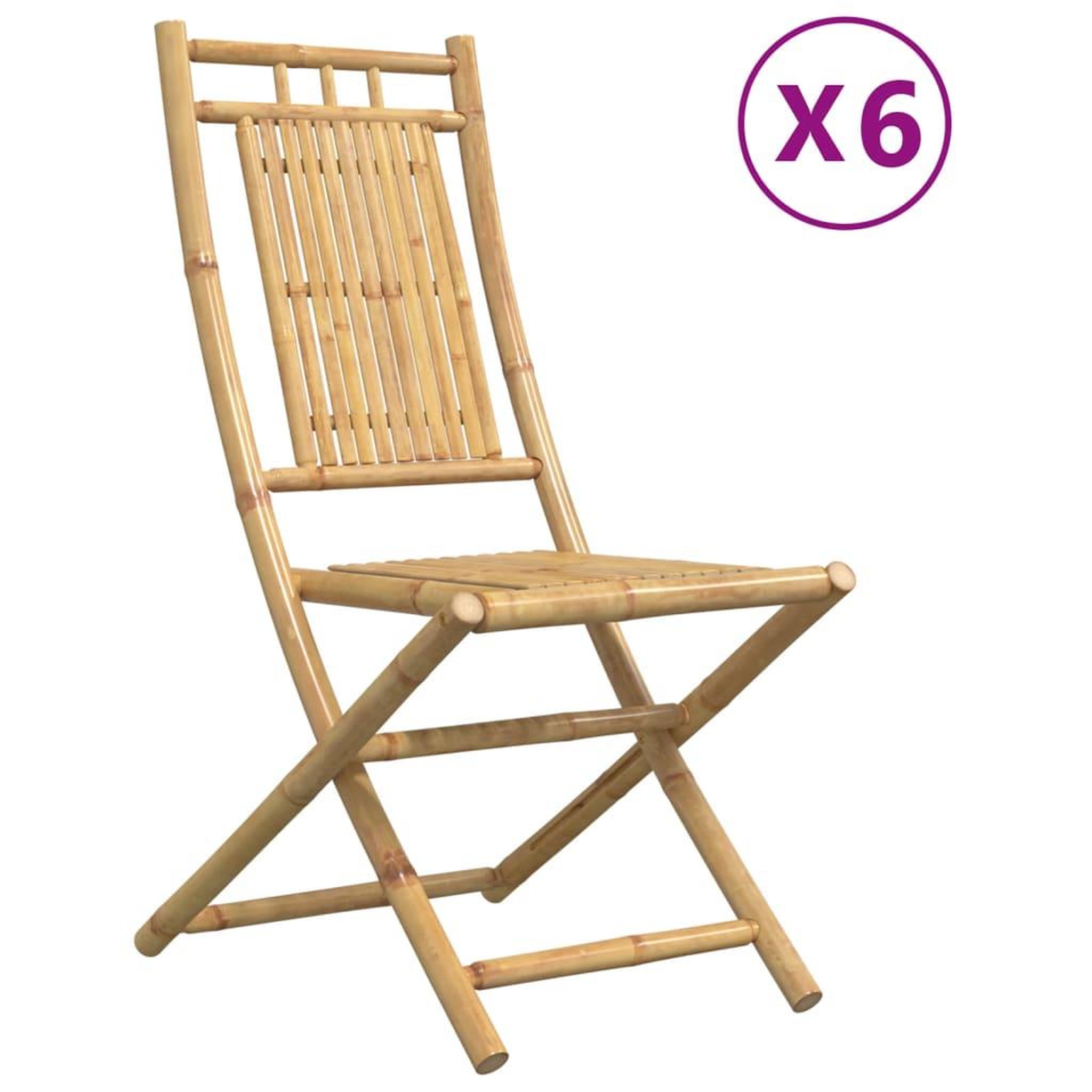 Voir la diapositive 2 : VIDAXL Chaises pliables de jardin lot de 6 46x66x99 cm bambou