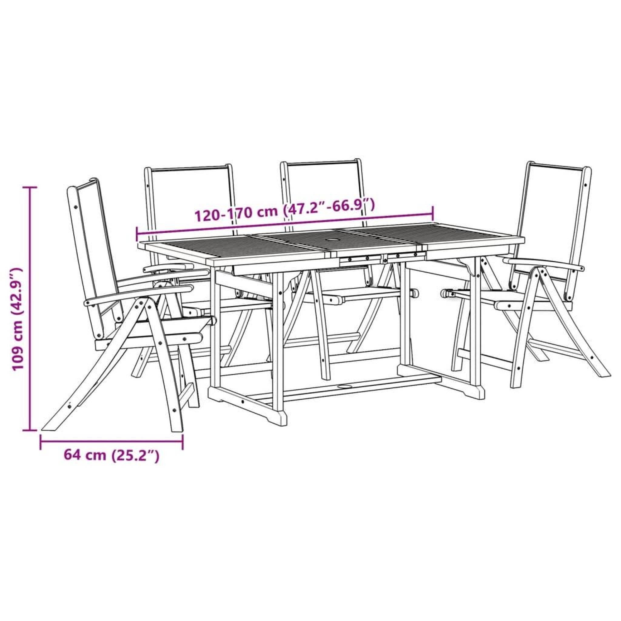 Voir la diapositive 6 : VIDAXL Ensemble a manger de jardin 5pcs bois d'acacia solide textilene