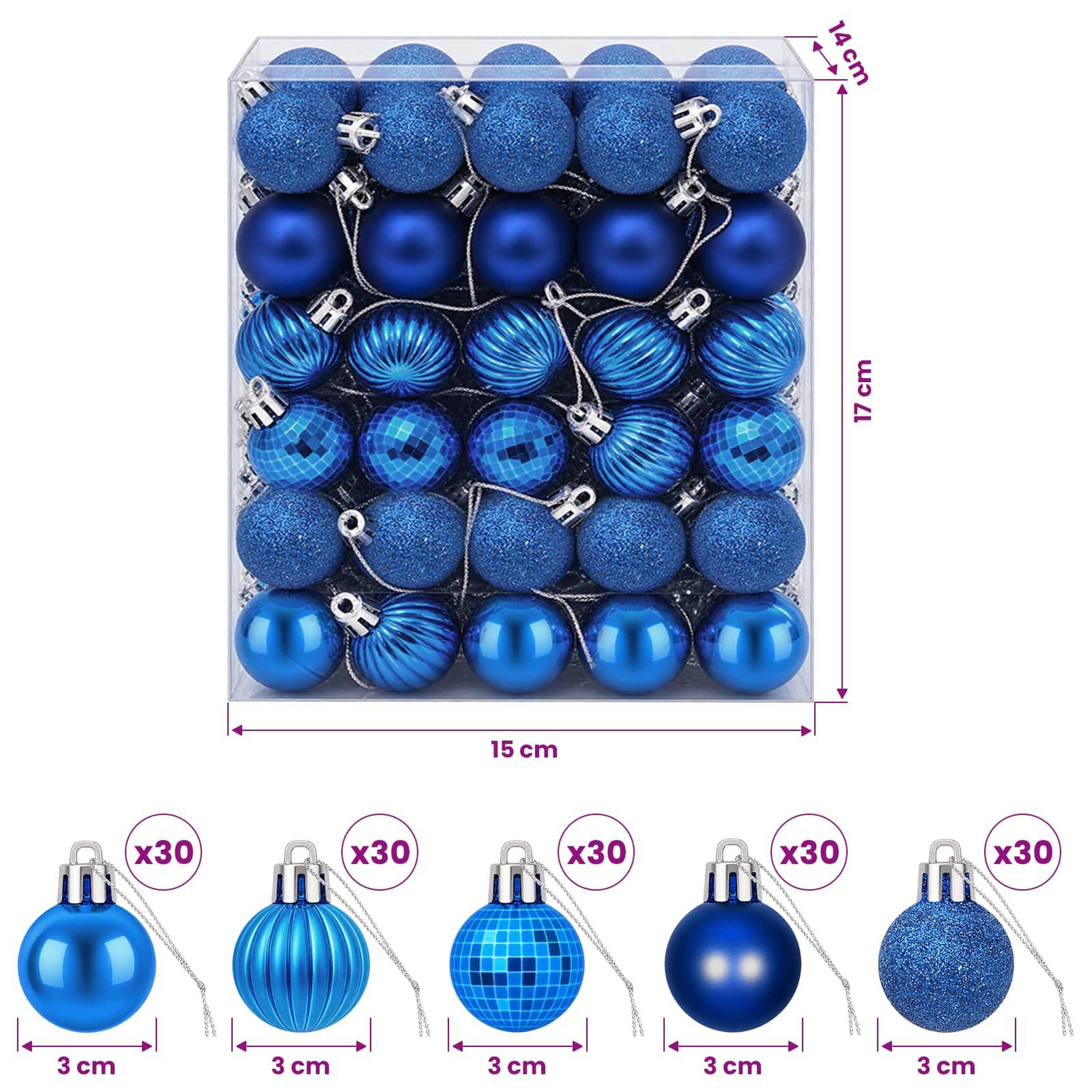 Voir la diapositive 3 : VIDAXL Ensemble de boules de Noël 150 pc Bleu Diam. 3 cm Polystyrene