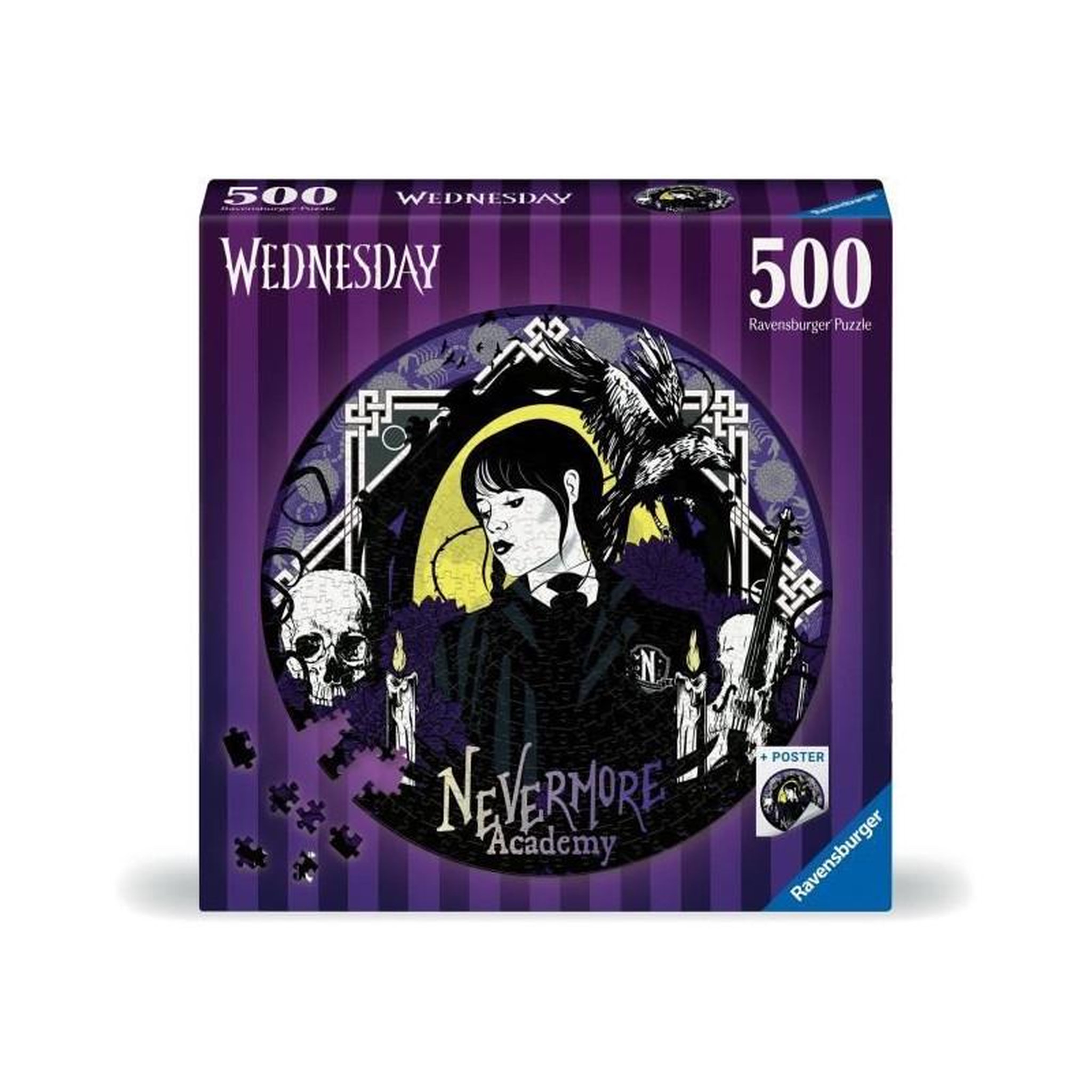 Voir la diapositive 3 : RAVENSBURGER Puzzle rond 500 pièces - Mercredi Adams - Dessins animés et BD - Ravensburger - Dès 10 ans