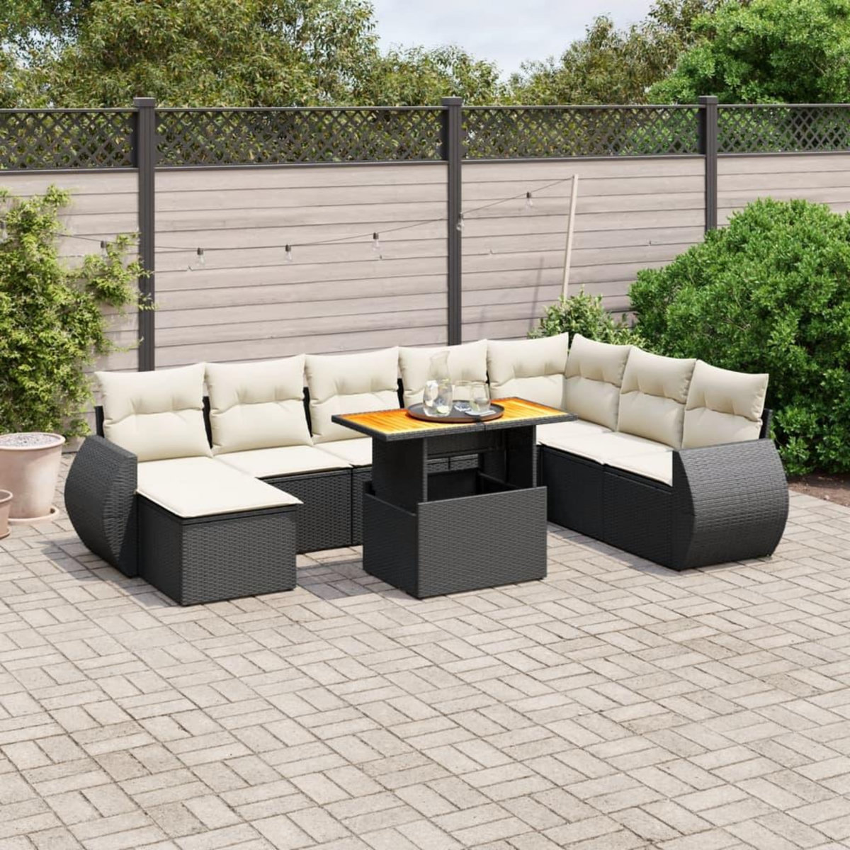 VIDAXL Salon de jardin 9 pcs avec coussins noir resine tressee