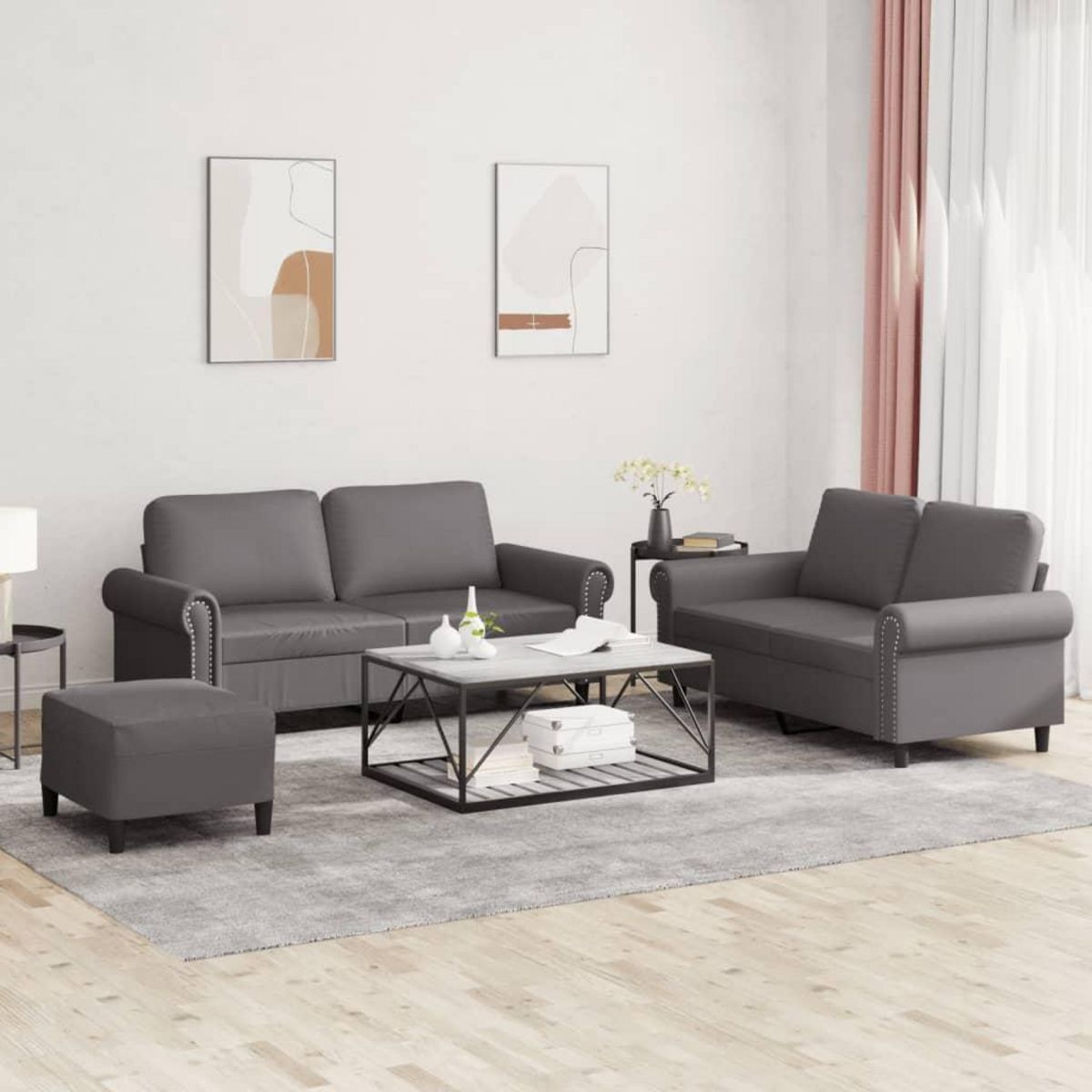 VIDAXL Ensemble de canapes 3 pcs avec coussins Gris Similicuir