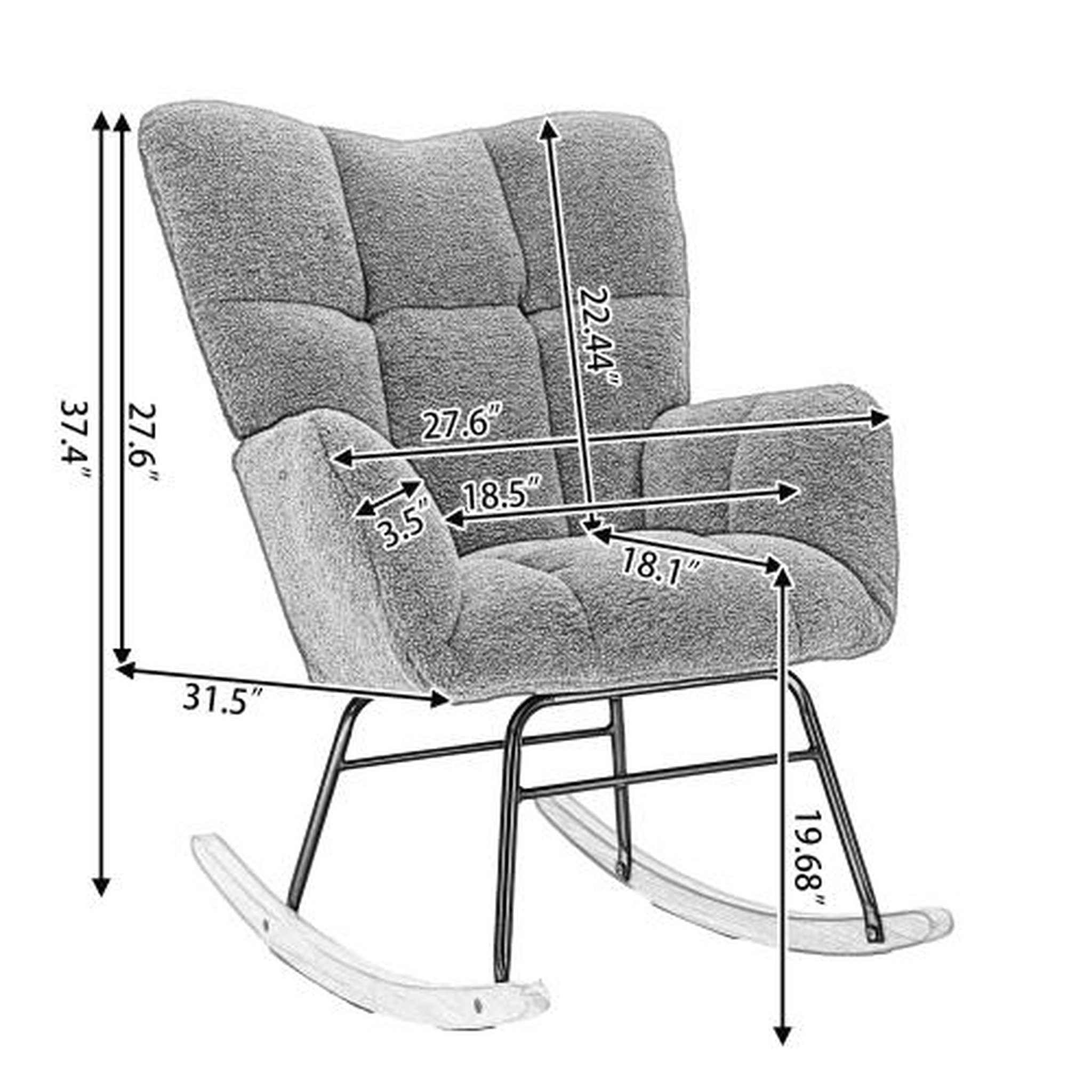 Voir la diapositive 3 : MERAX Fauteuil à Bascule Chaise à Bascule Rocking Chair Fauteuil Relax Teddy Blanc