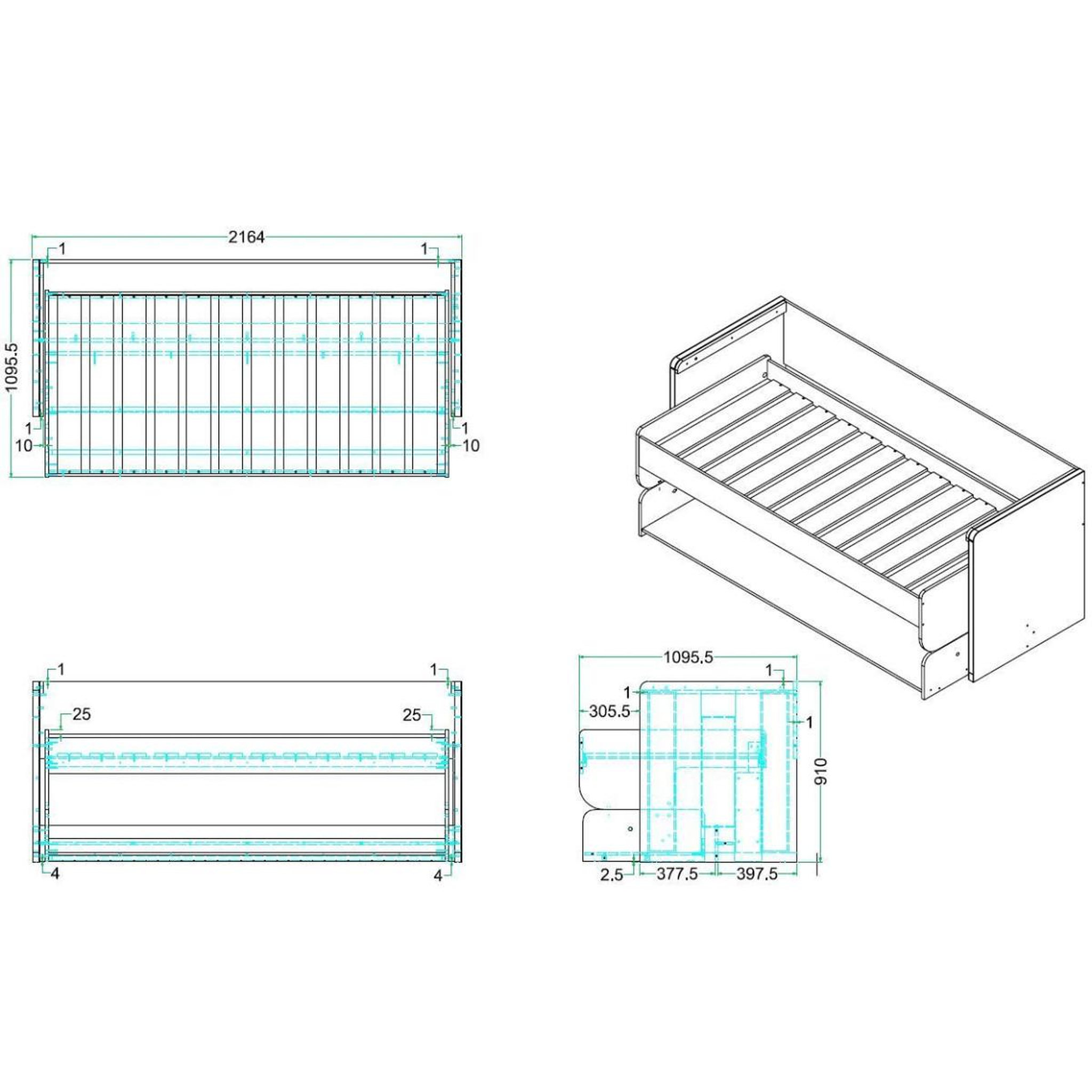 Voir la diapositive 6 : Paris Prix Lit bureau enfant  denver  90x200cm blanc