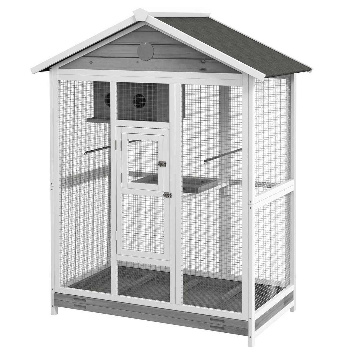 PAWHUT Cage oiseau grande taille - volière à oiseaux dim. 112 x 68 x 154 cm - nombreux accessoires - métal bois blanc gris noir