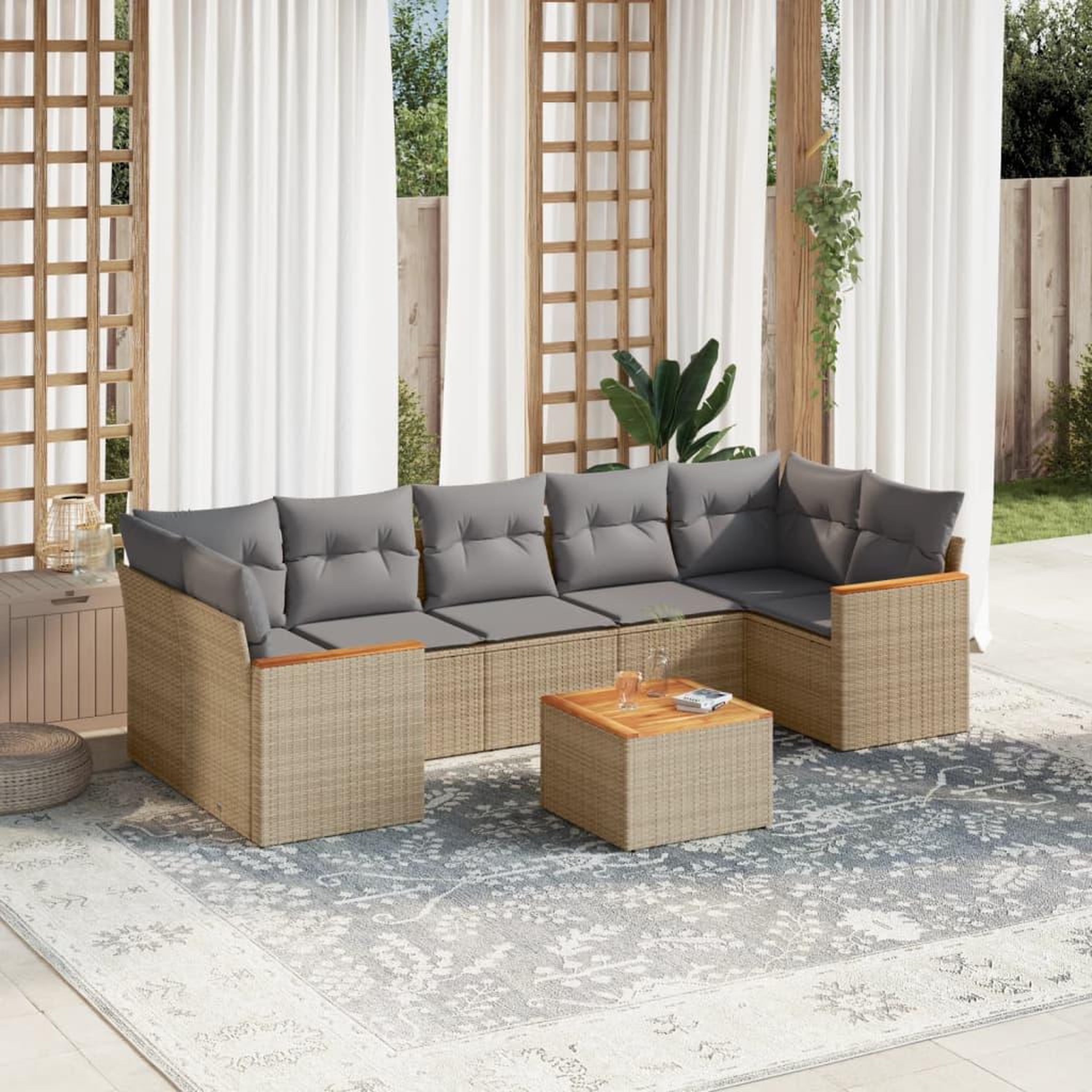 VIDAXL Salon de jardin avec coussins 8pcs melange beige resine tressee