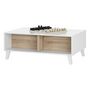 Voir la diapositive 3 : Table basse avec plateau central relevable ZAI, blanc brillant et chêne