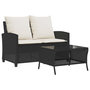 Voir la diapositive 2 : VIDAXL Canape de jardin 2 places coussins et table noir resine tressee