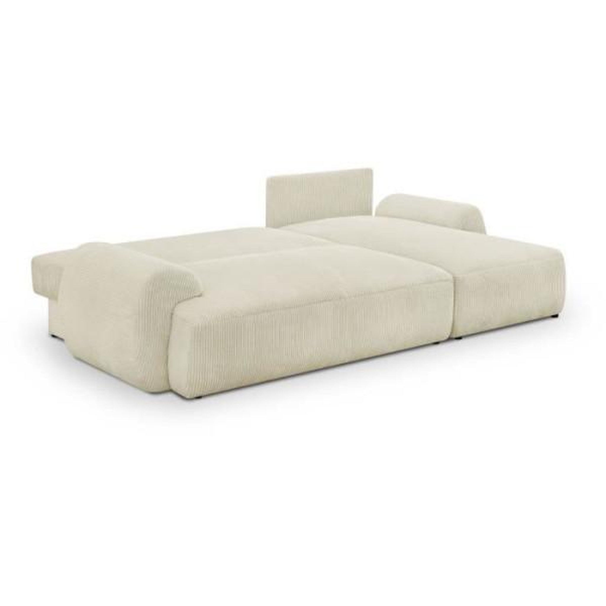Voir la diapositive 4 : MARKET24 Canapé d'angle droit convertible 4/5 places MILO - Velours côtelés beige - Coffre de rangement - L 264 x H 84 x P 99/145 cm