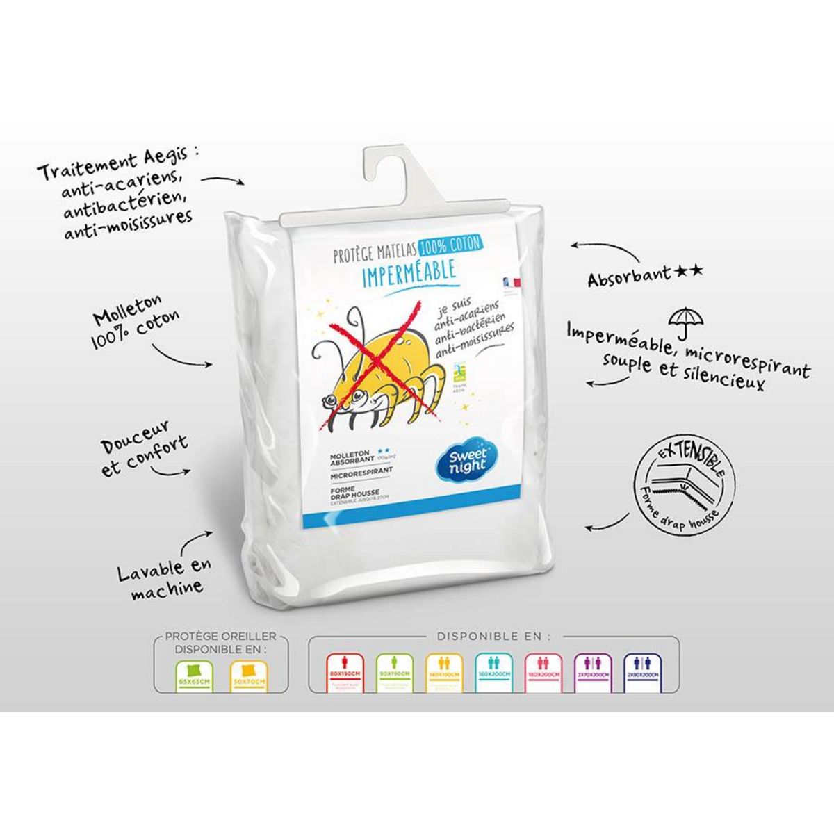 Sweetnight Protège matelas coton imperméable anti acariens QUALITE PLUS