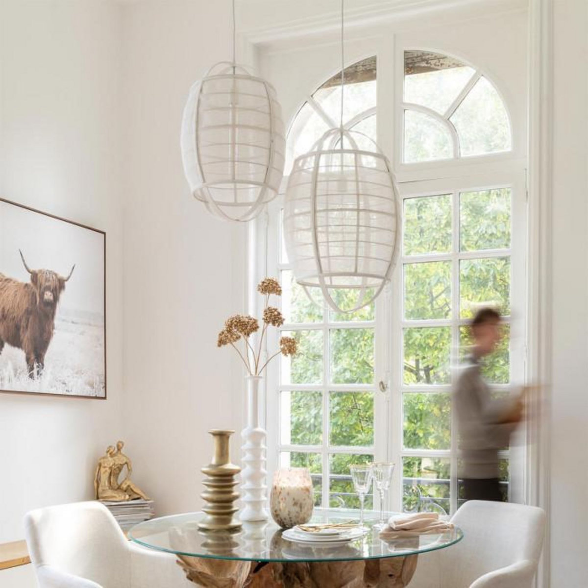 Paris Prix Lampe Suspension en Bambou  Ion  37cm Blanc