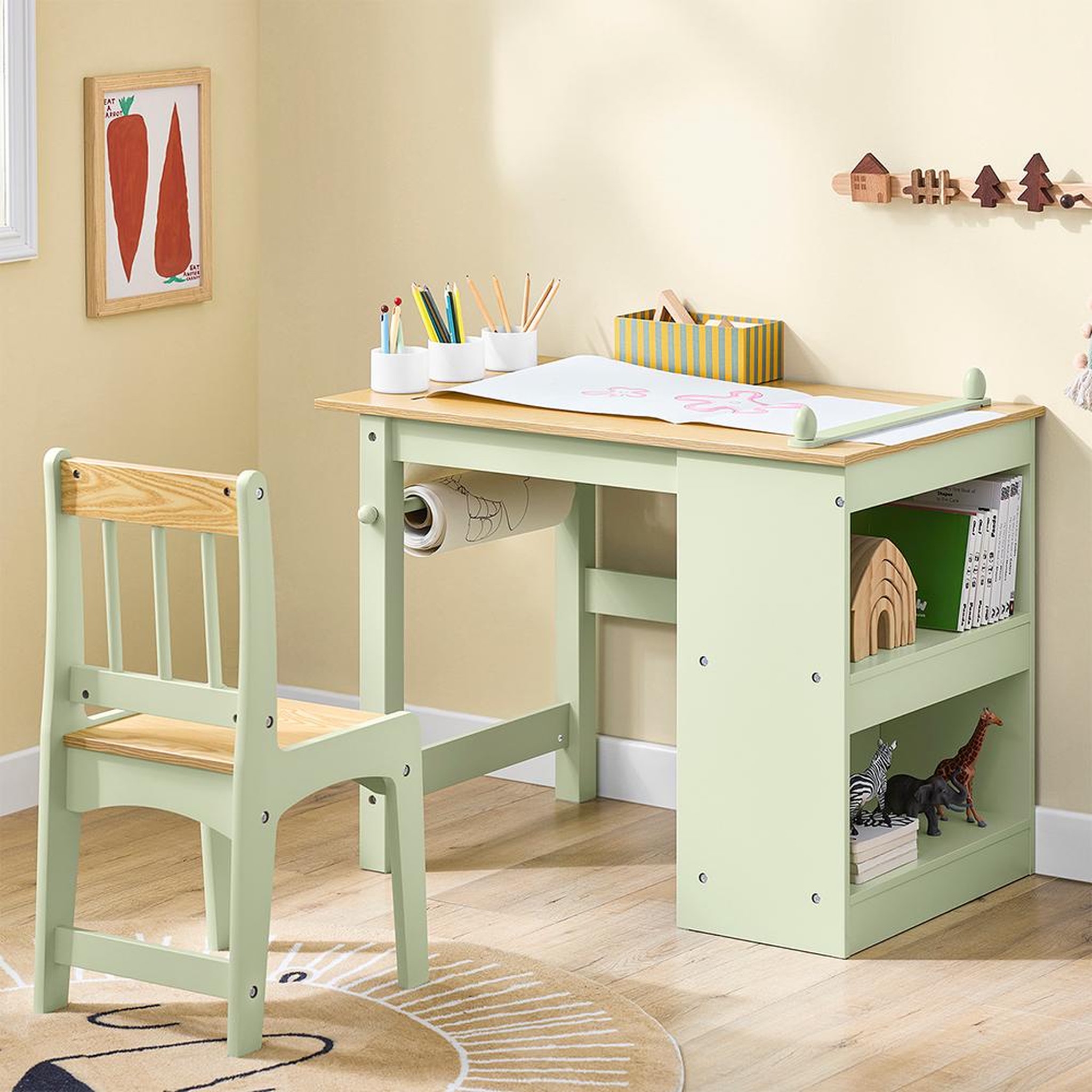 Voir la diapositive 2 : SOBUY SoBuy - Ensemble Table Et Chaise Enfant avec 2 étagères - Nordique - KMB60