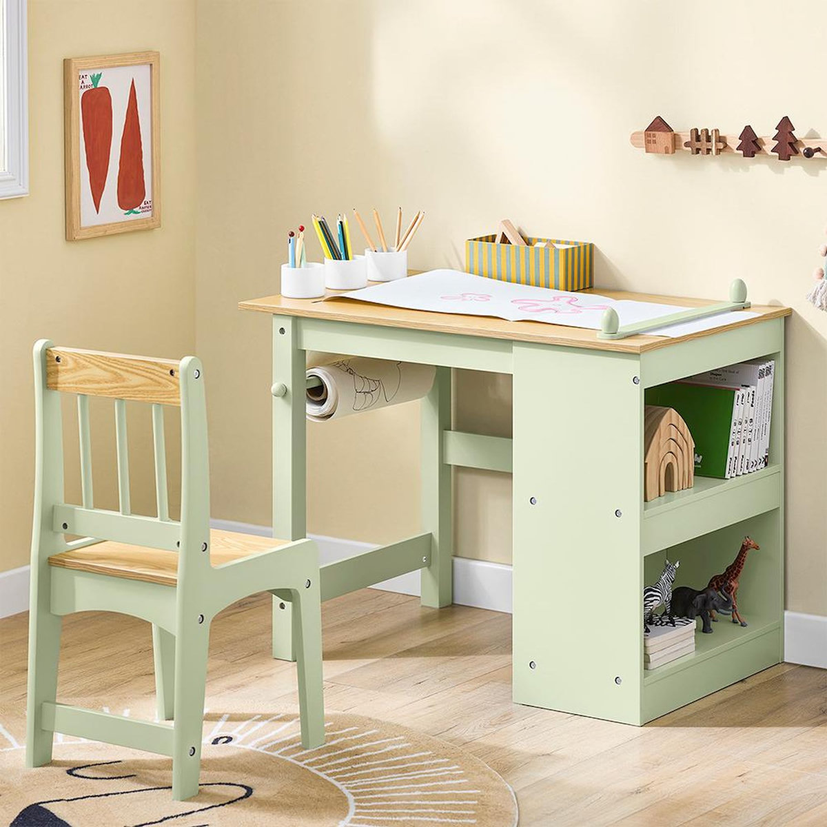 SOBUY SoBuy - Ensemble Table Et Chaise Enfant avec 2 étagères - Nordique - KMB60
