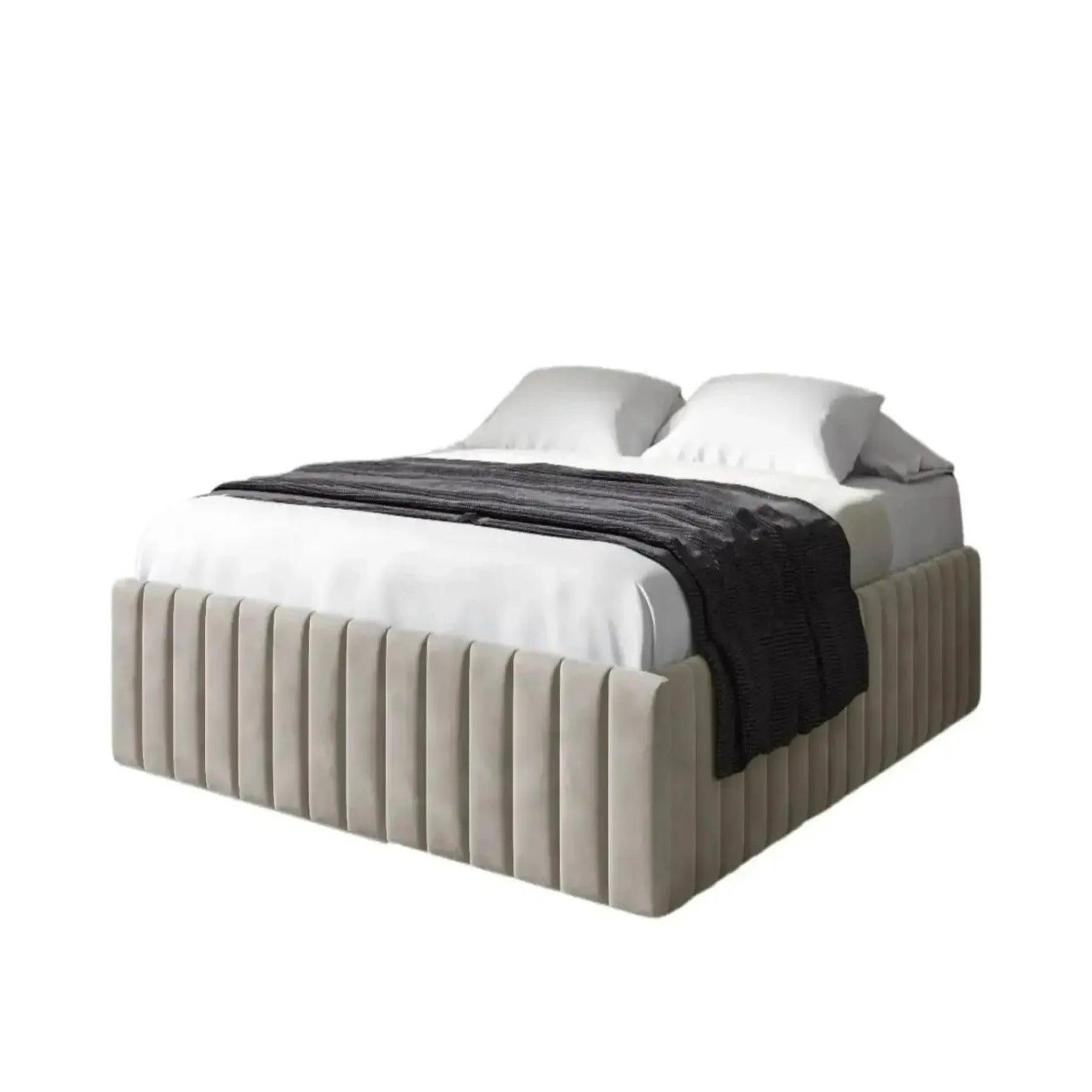 Voir la diapositive 1 : CASANOVA PARIS Elena - lit coffre tissu velours 140x200cm beige