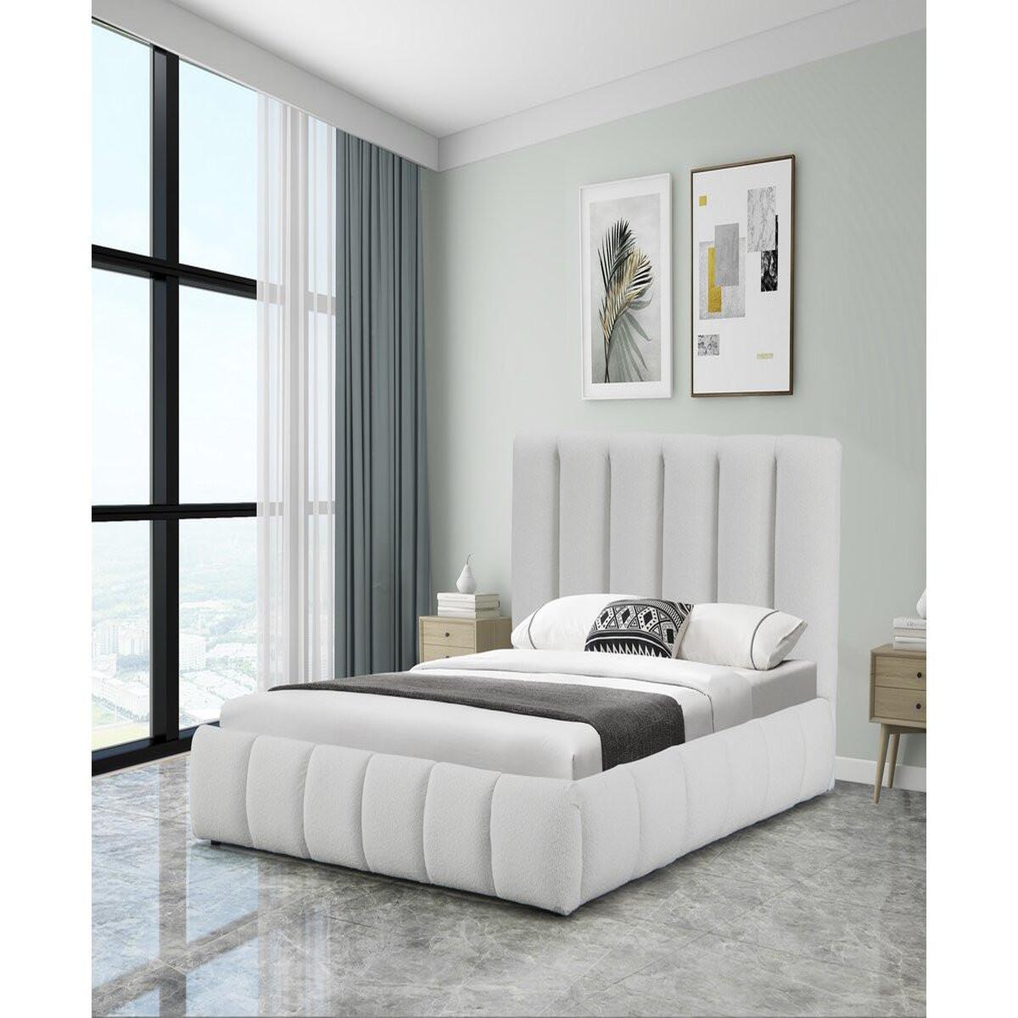 Voir la diapositive 2 : Habitat et Jardin Lit bouclette avec coffre  annie  - 160 x 200 cm - blanc