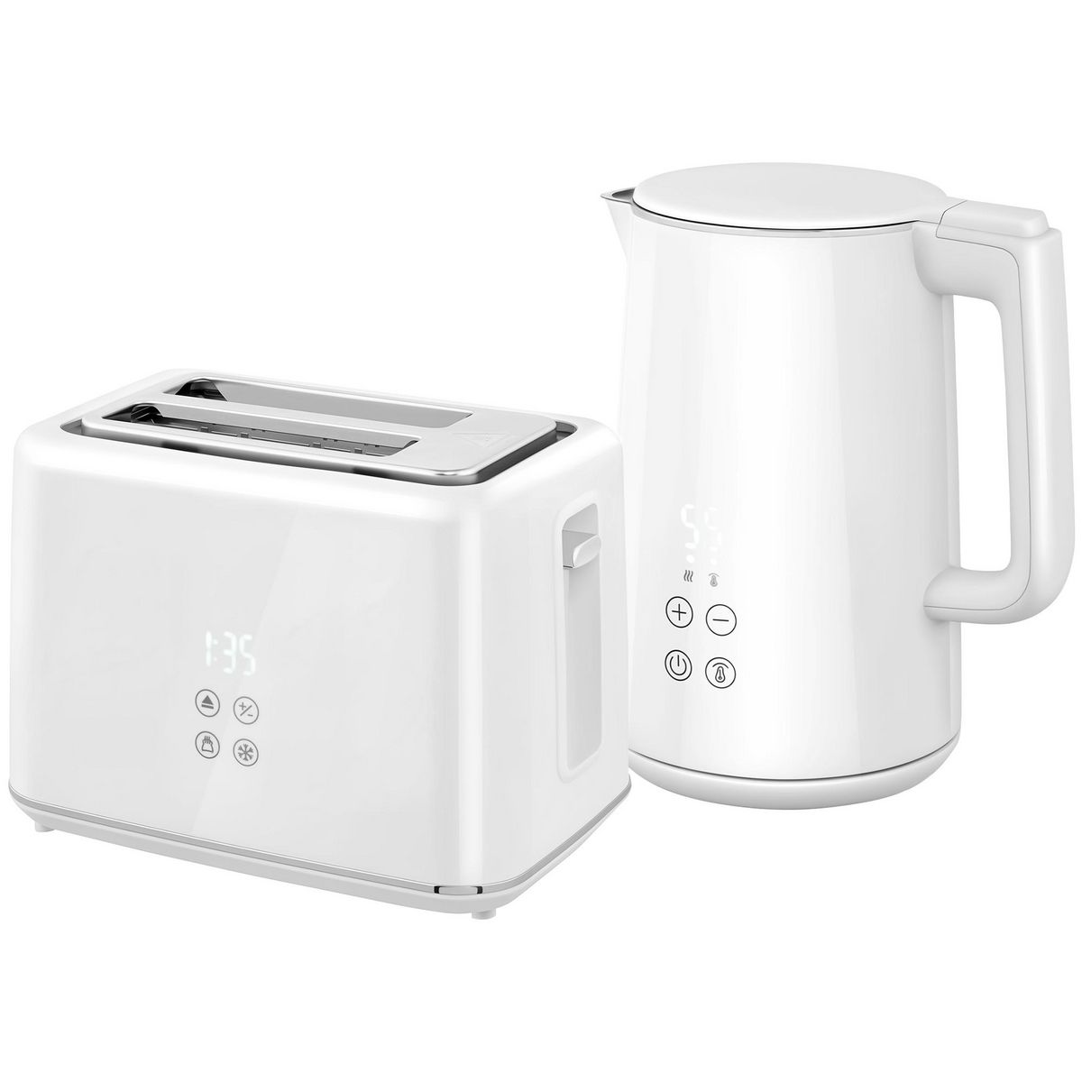 HOMCOM Ensemble bouilloire 1,5L et grille-pain 2200W 2 tranches 7 niveaux de brunissage plateau à miettes blanc gris