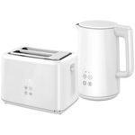 HOMCOM Ensemble bouilloire 1,5L et grille-pain 2200W 2 tranches 7 niveaux de brunissage plateau à miettes blanc gris