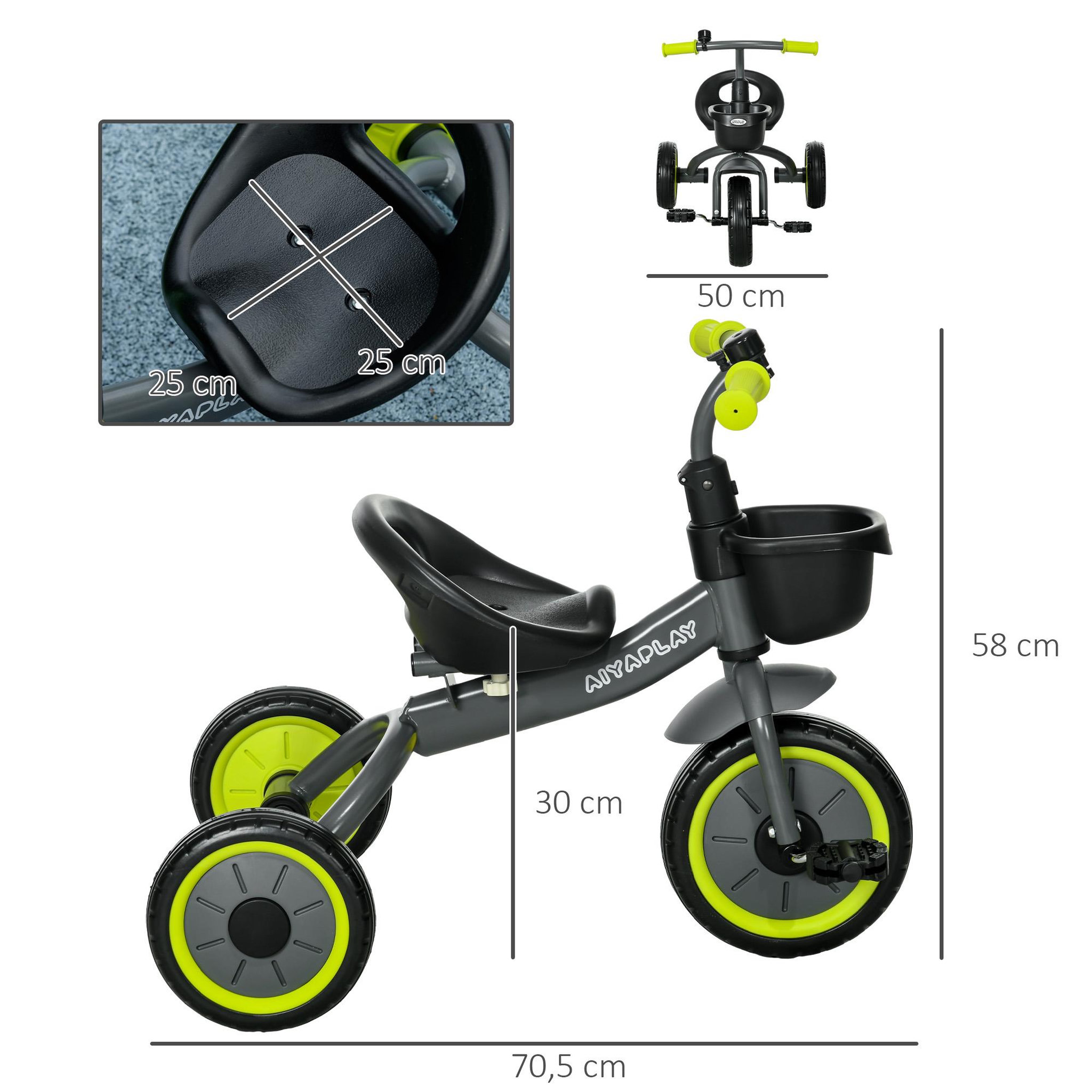 Voir la diapositive 3 : HOMCOM Tricycle enfant multi-équipé garde-boue sonnette panier pédales antidérapantes siège réglable avec dossier métal noir